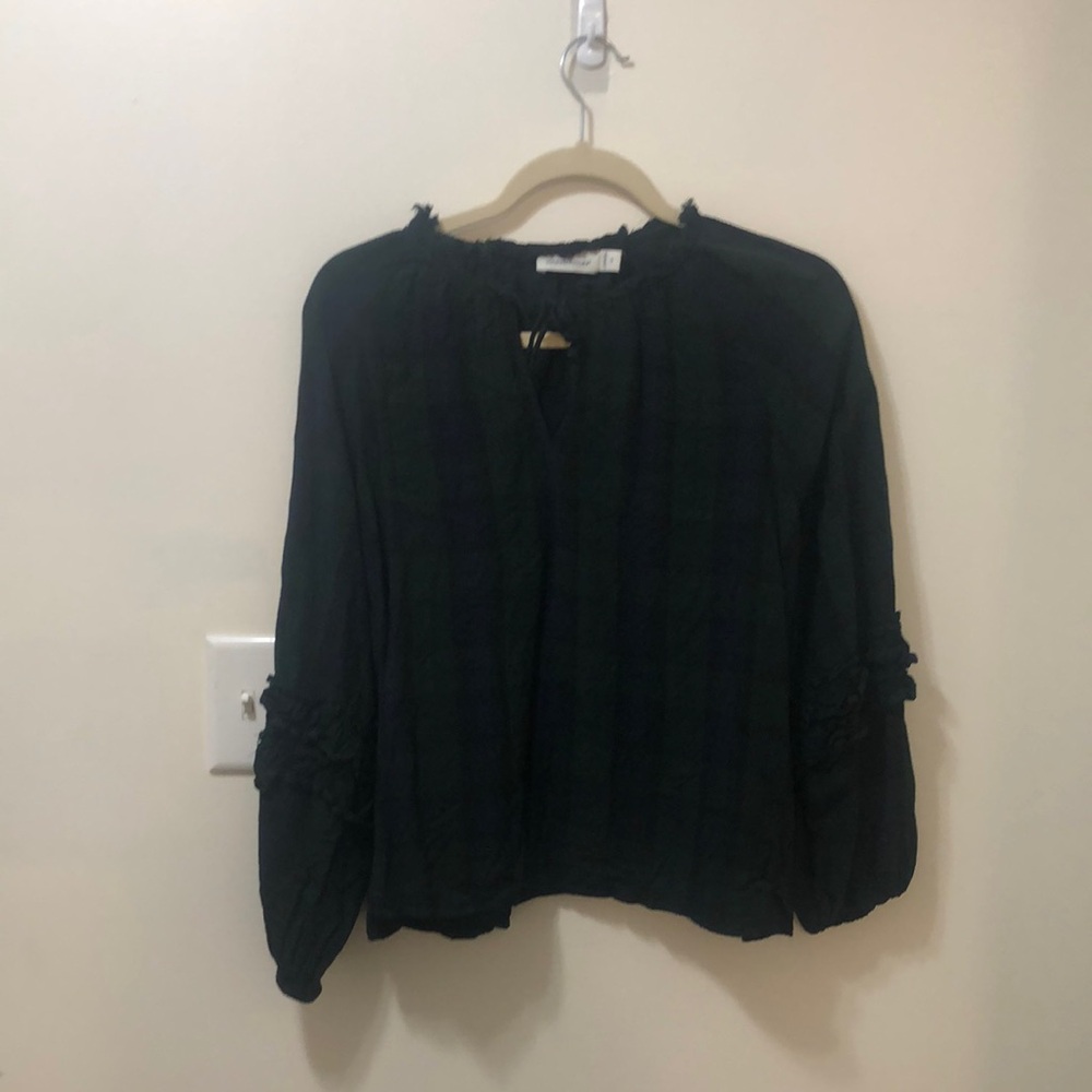 Vineyard Vines Black Relaxed Ruffled Blouse